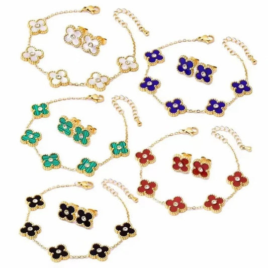 Colorful Bling Clover Style Jewelry Gift Set (2-piece set)