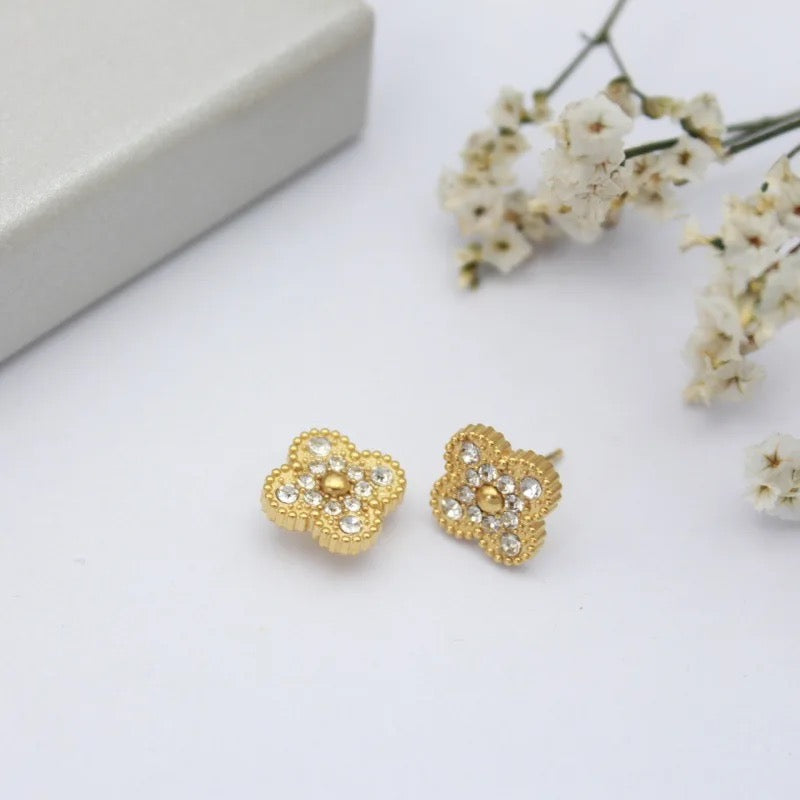 Bling Lucky Clover Stud Earrings