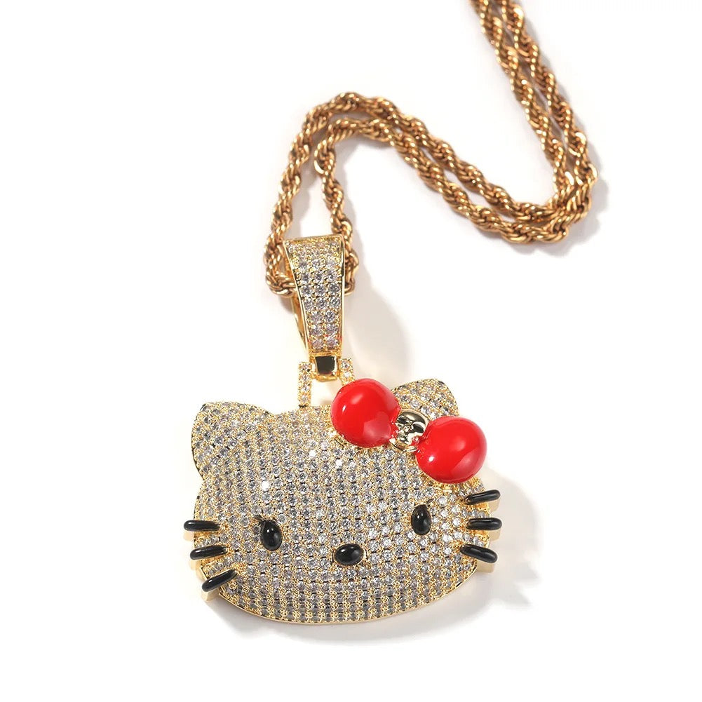 Big Bling Iced Out Kitty Necklace