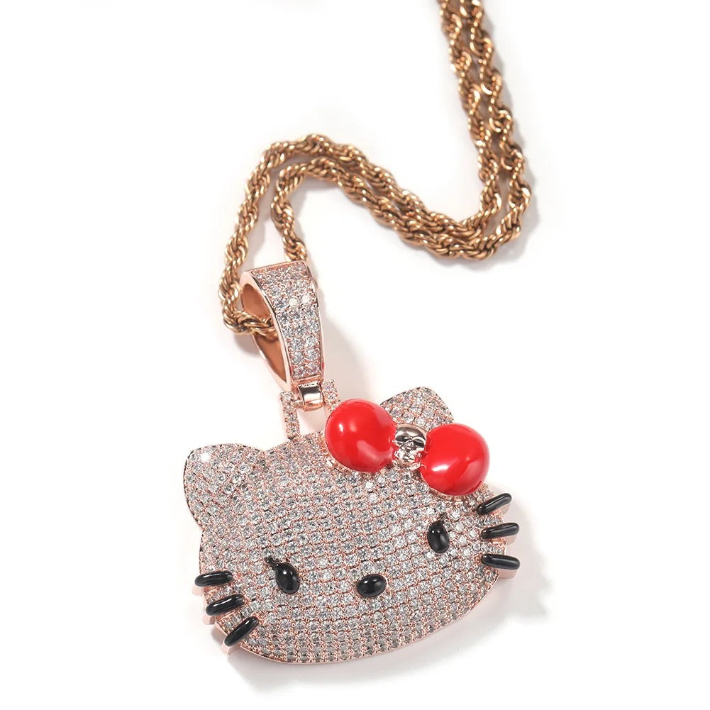 Big Bling Iced Out Kitty Necklace