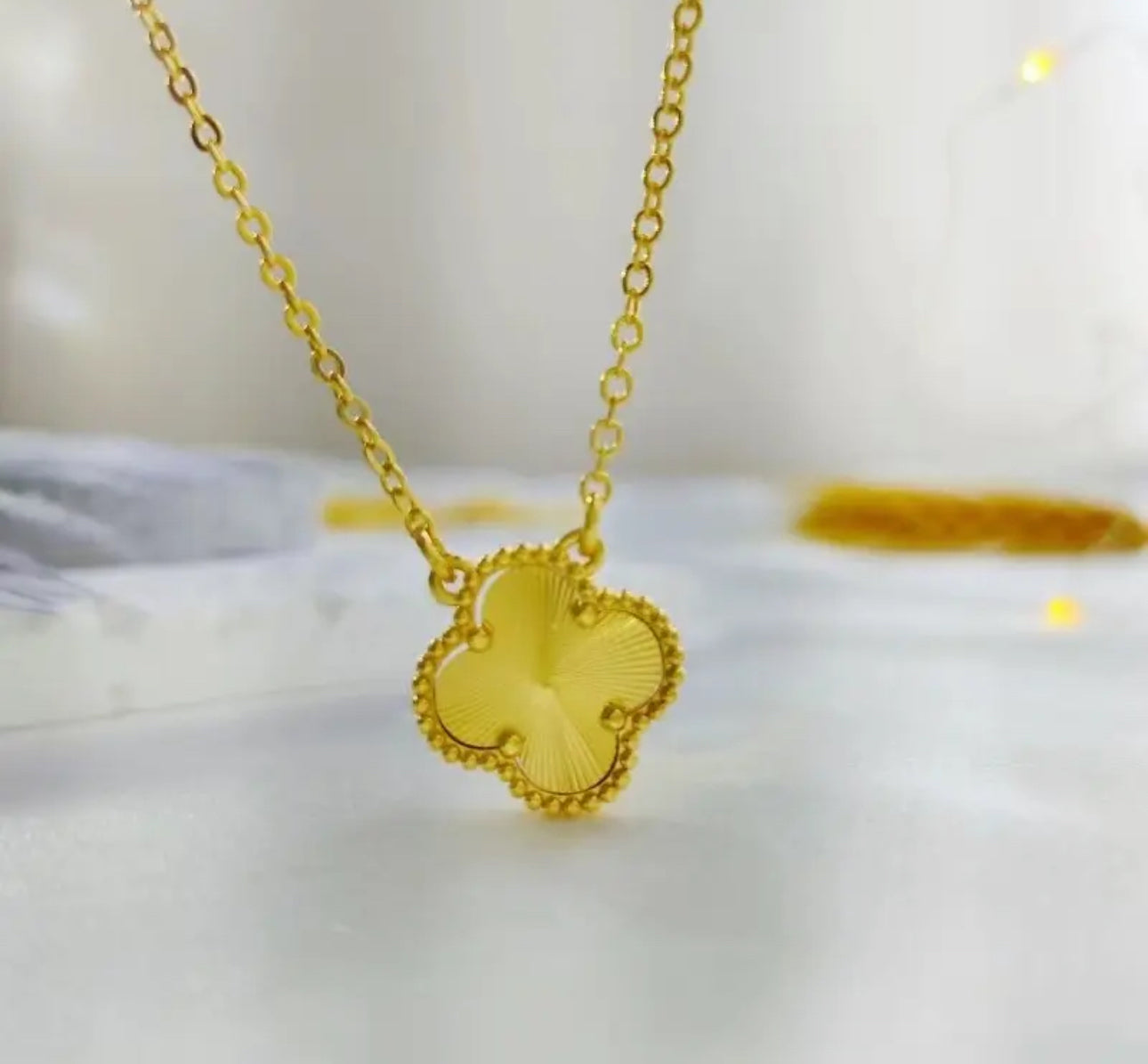 Recessed Edges Lucky Clover Gold Necklace-Only