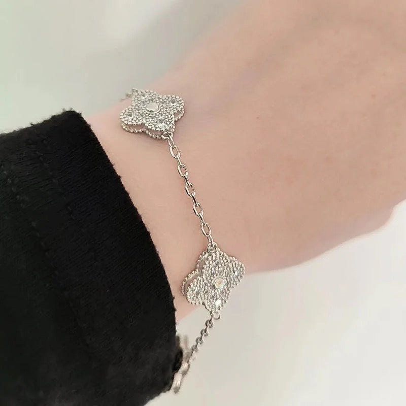 Lucky Clover Bling Silver Bracelet