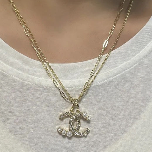 Double Chain Initial CC Necklace