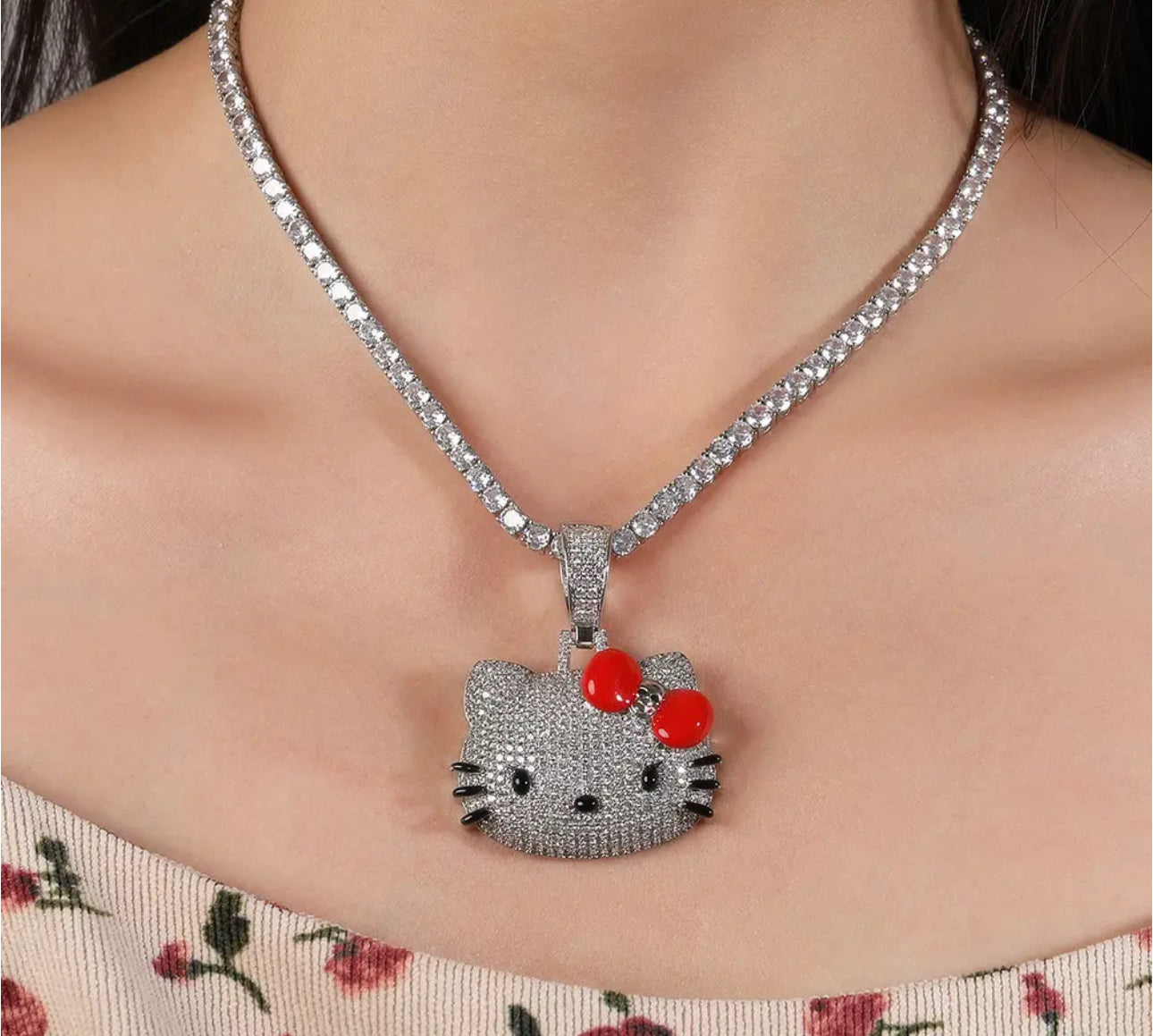 Big Bling Iced Out Kitty Necklace