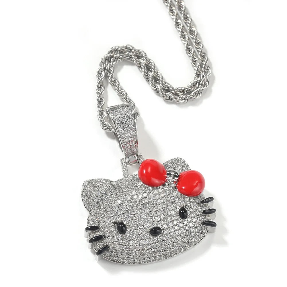 Big Bling Iced Out Kitty Necklace