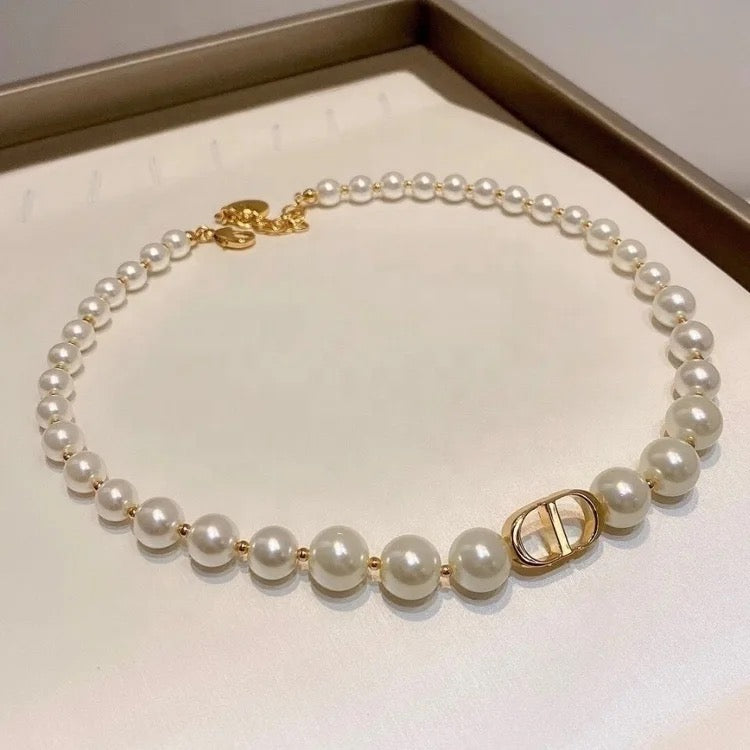 Pearl Gold Initial C & D Necklace Gold & Matching Bracelet Set