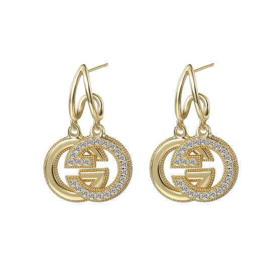 GG Dangle Rhinestone Gold Earrings