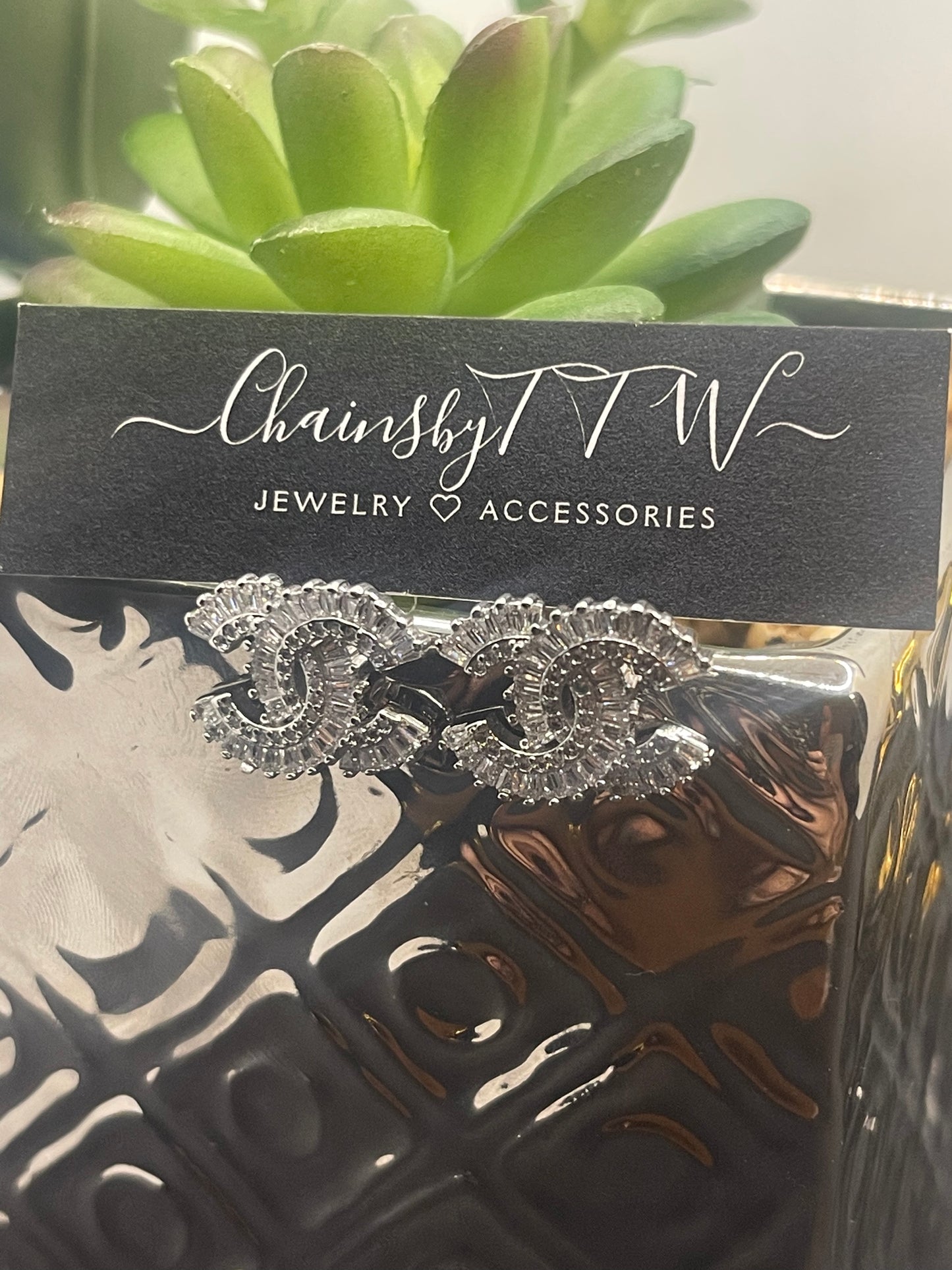 Baguette Style Double Earrings-Silver