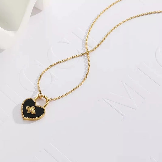 Queen Bee Black Heart Necklace