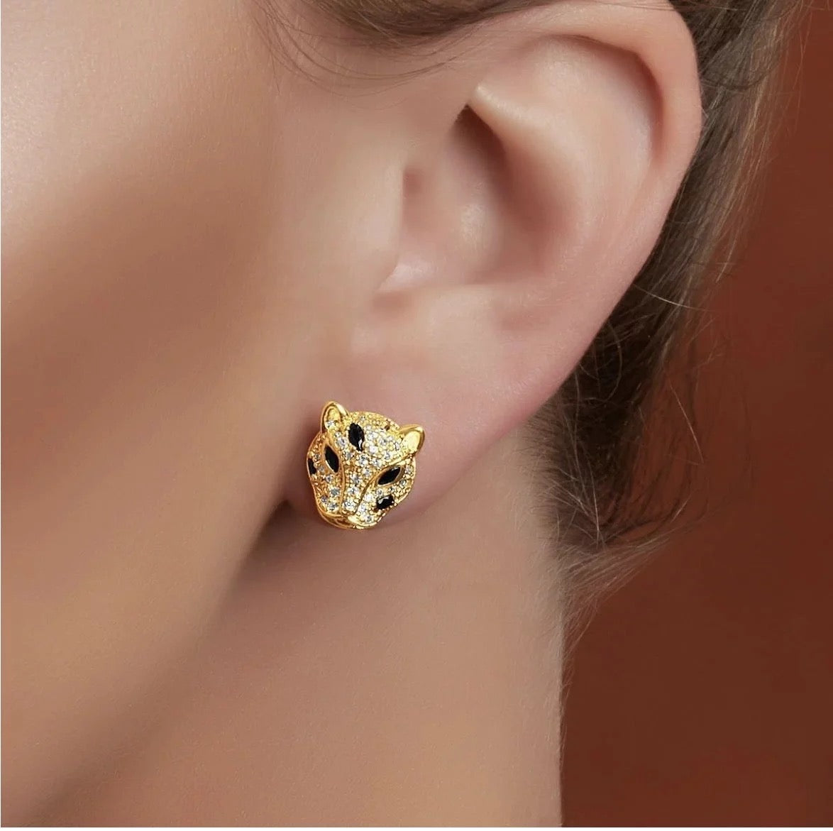 Gold Panther Stud Fashion Earrings