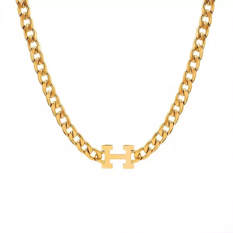 Chunky Gold or Silver Initial H Necklace