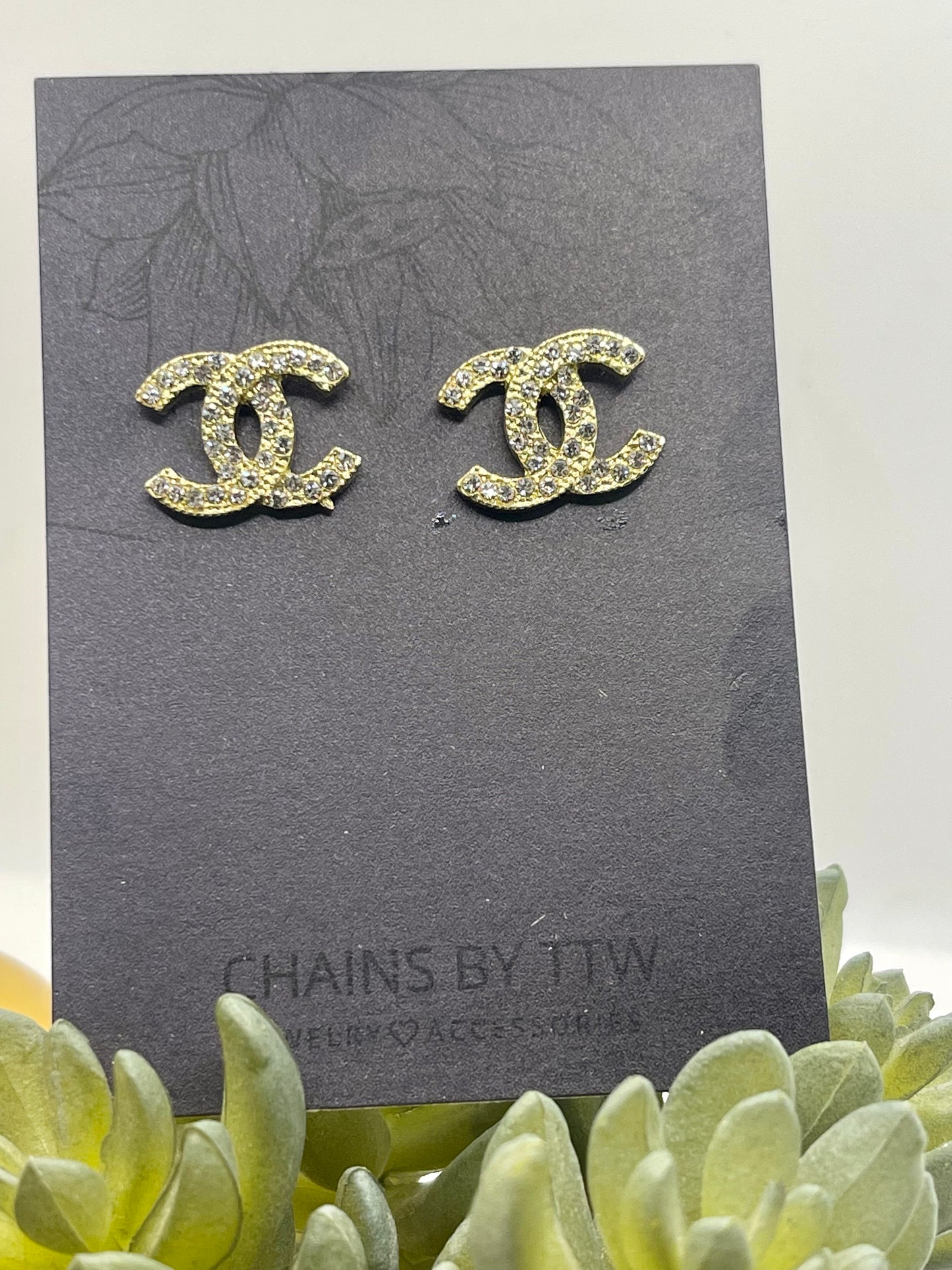 Diva C is for Chaos Rhinestone Stud Gold Hoop Earrings