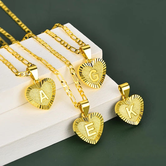 Gold Heart Initial Necklace