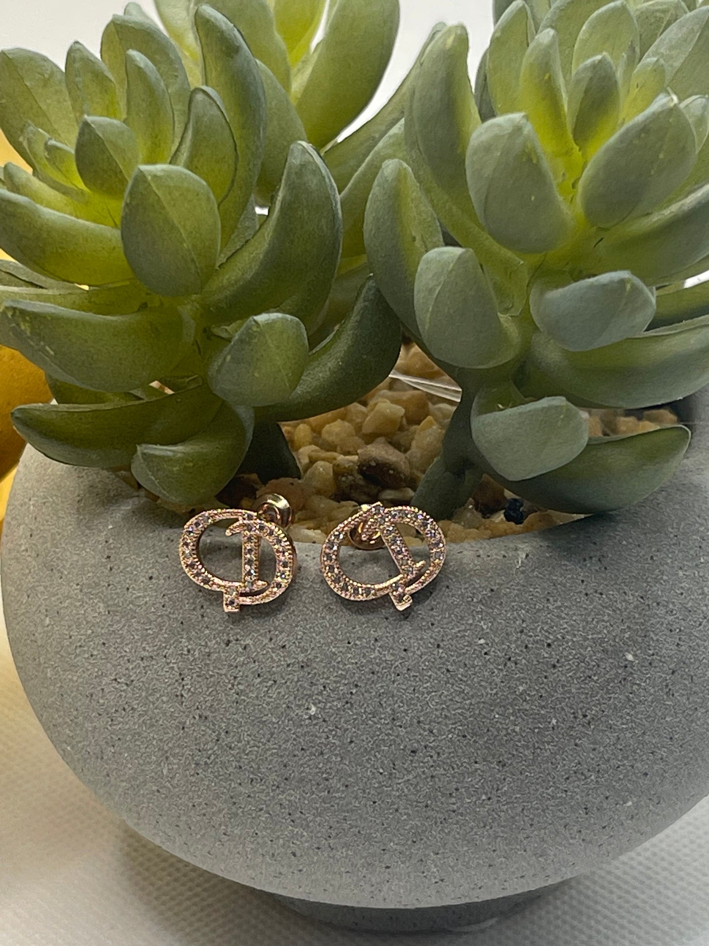 C is for Coming, D is for Down Rhinestone Earrings, Rose Gold or Silver