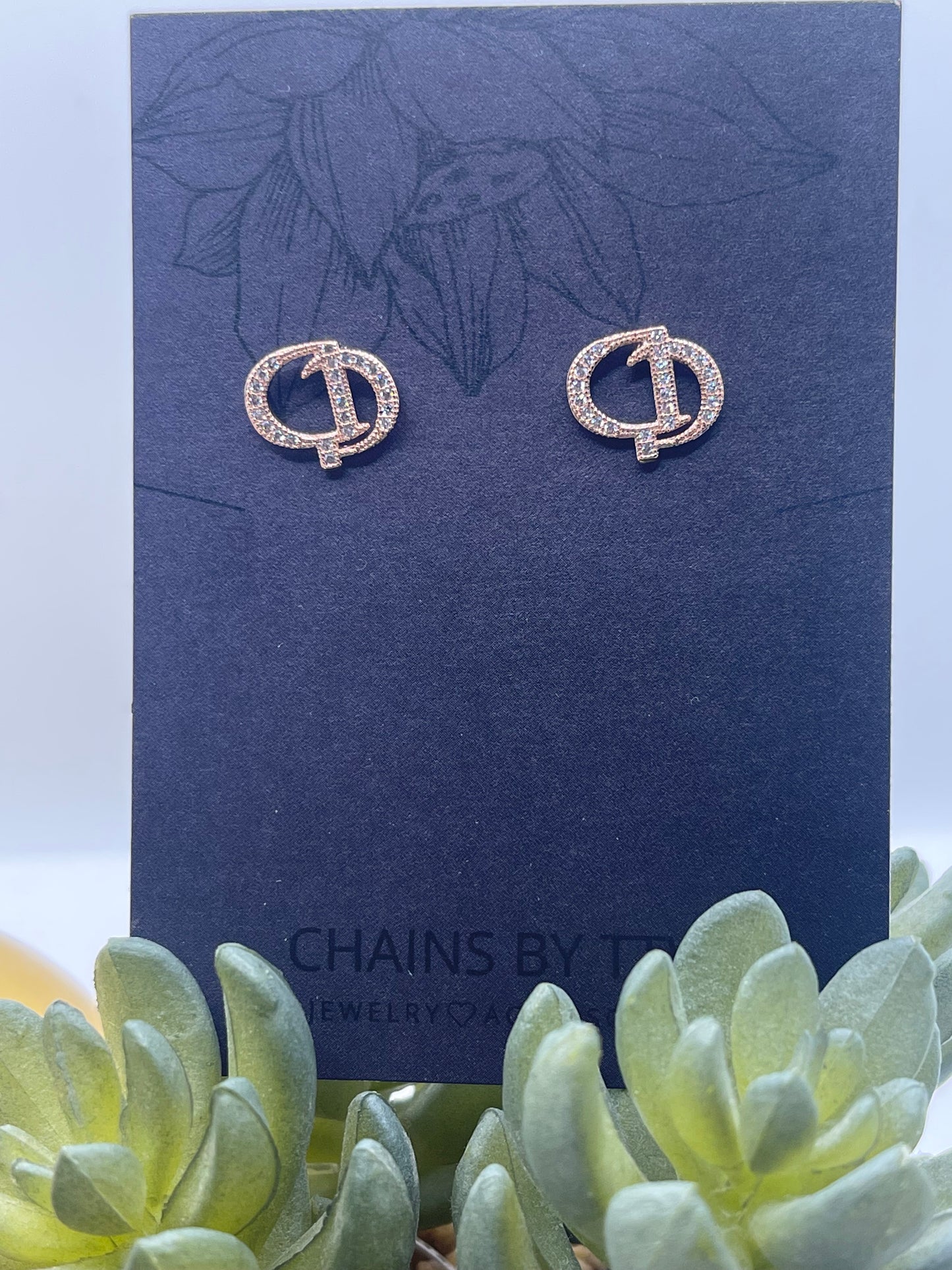 C is for Coming, D is for Down Rhinestone Earrings, Rose Gold or Silver