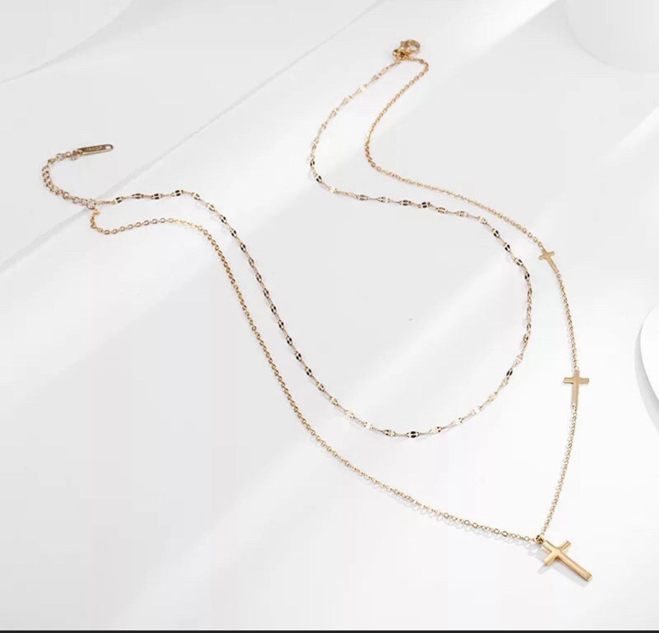 Dainty Double Chain Cross Gold Necklace