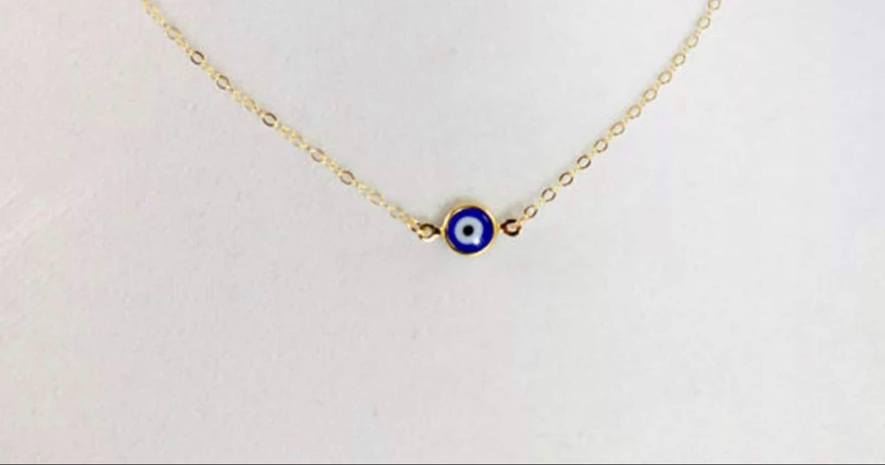 Dainty Evil Eye Necklace, Silver or Gold