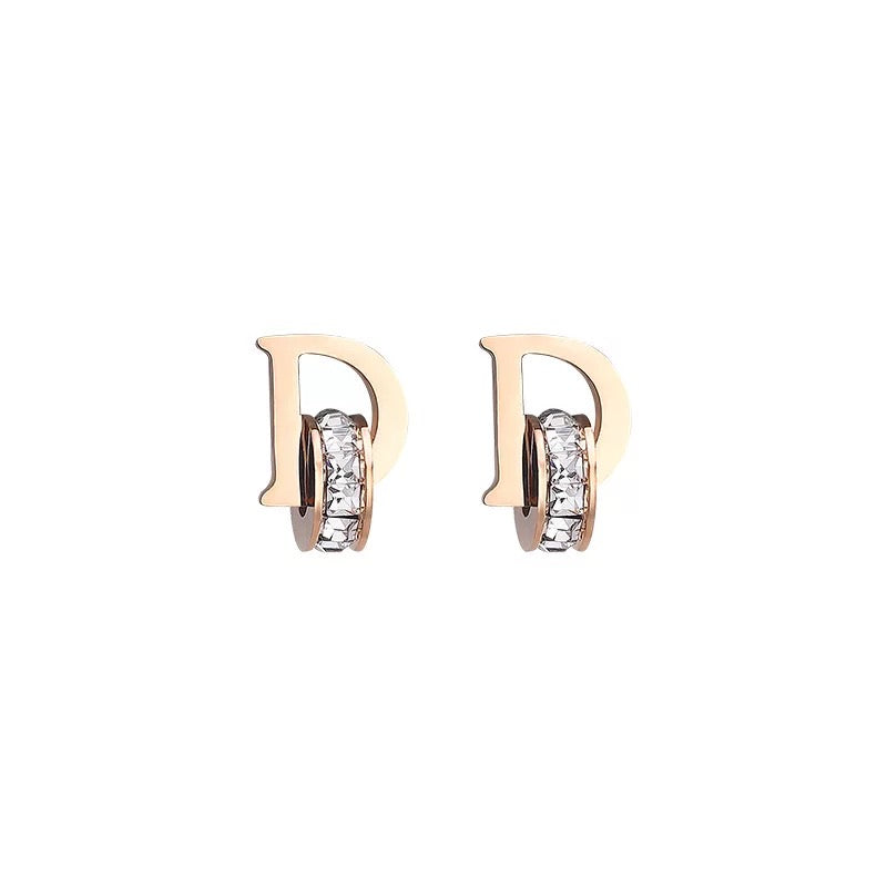 Initial D Earrings, Gold or Rose Gold