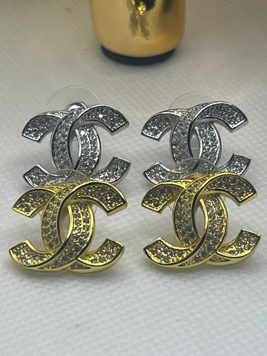 C is for Chunky Rhinestone Earrings, Gold or Silver