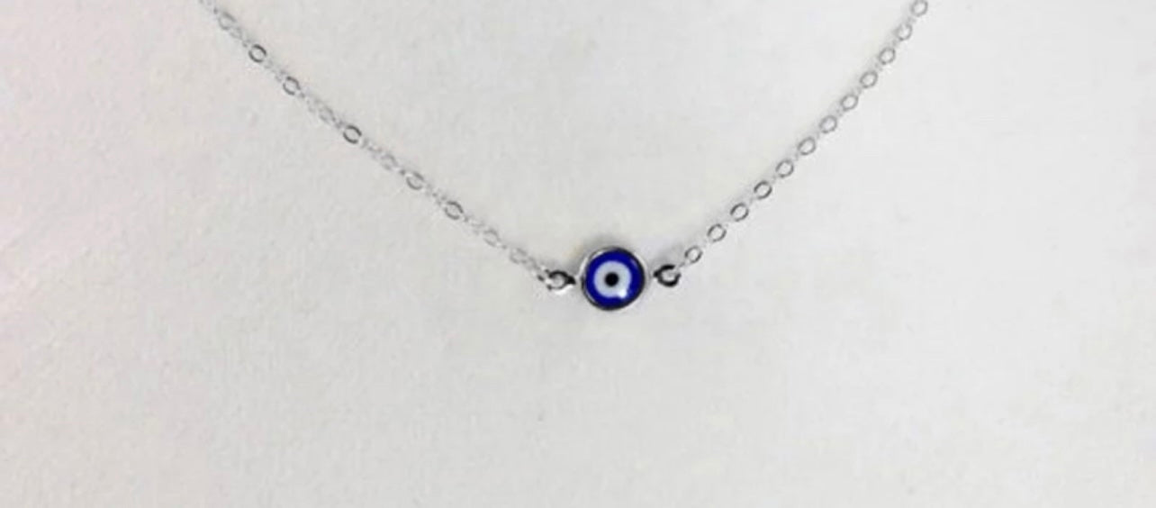 Dainty Evil Eye Necklace, Silver or Gold