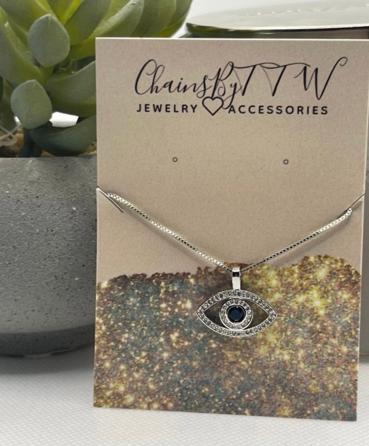 Glamorous Evil Eye Necklace, Silver or Rose Gold