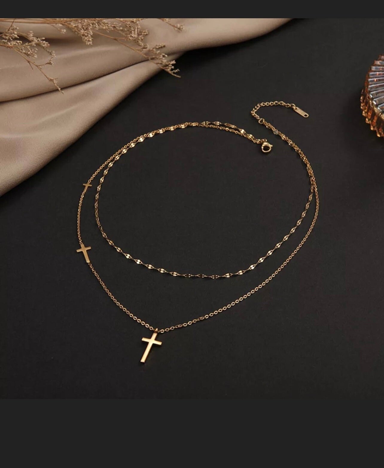 Dainty Double Chain Cross Gold Necklace