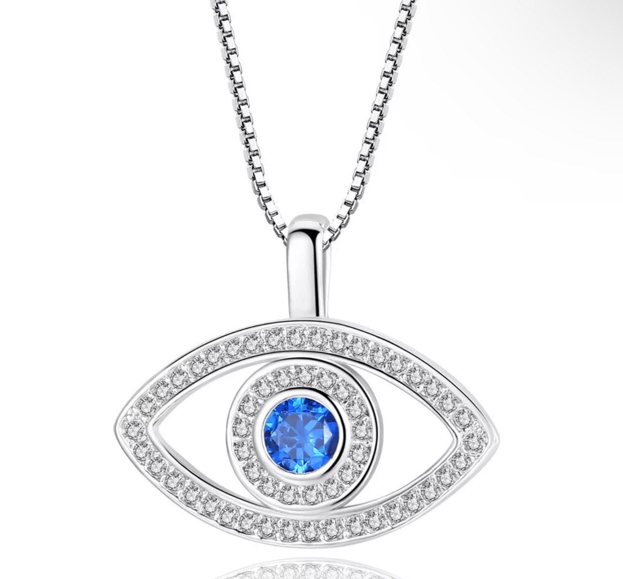 Glamorous Evil Eye Necklace, Silver or Rose Gold