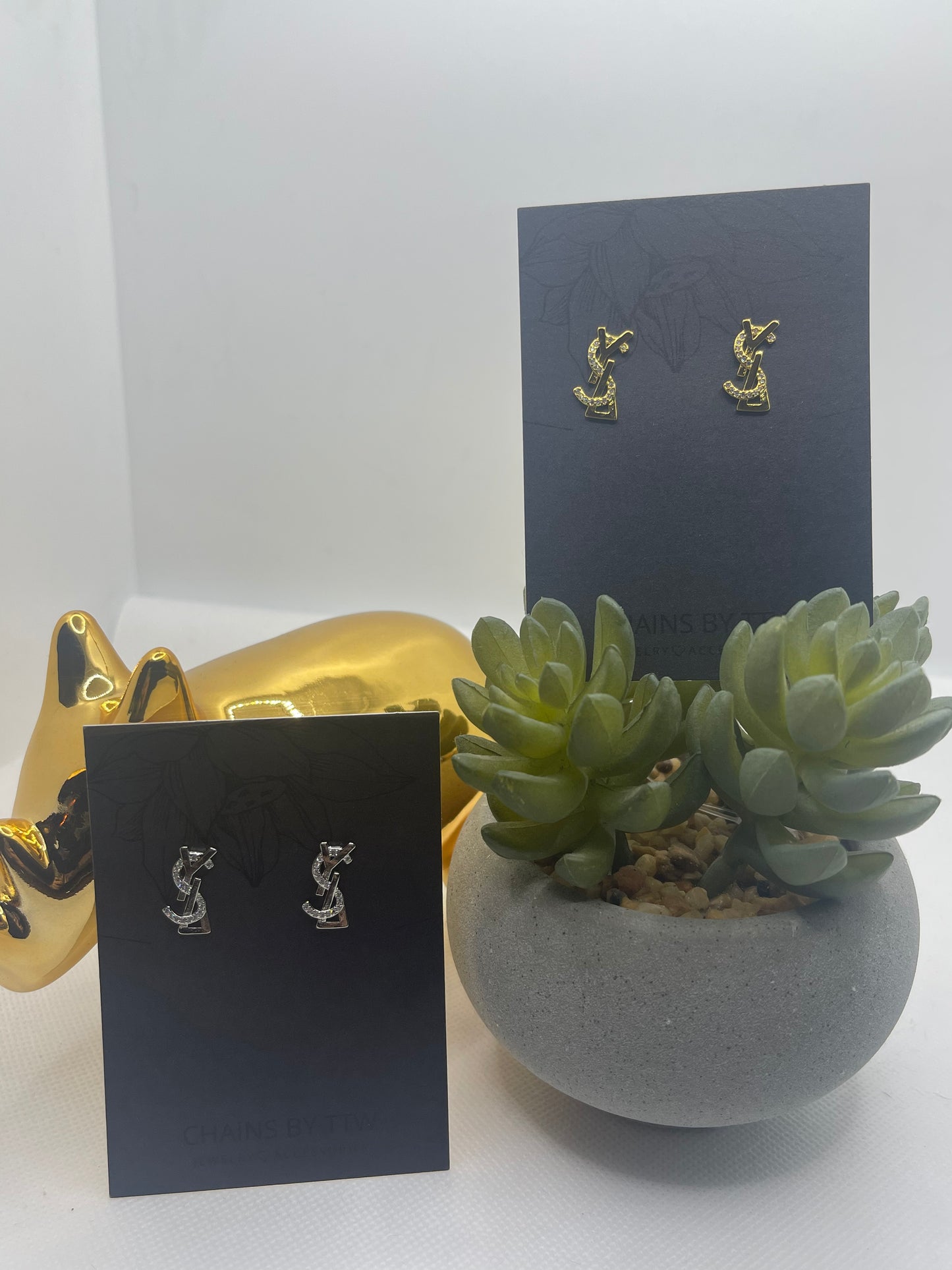 C is for Chunky Rhinestone Earrings, Gold or Silver