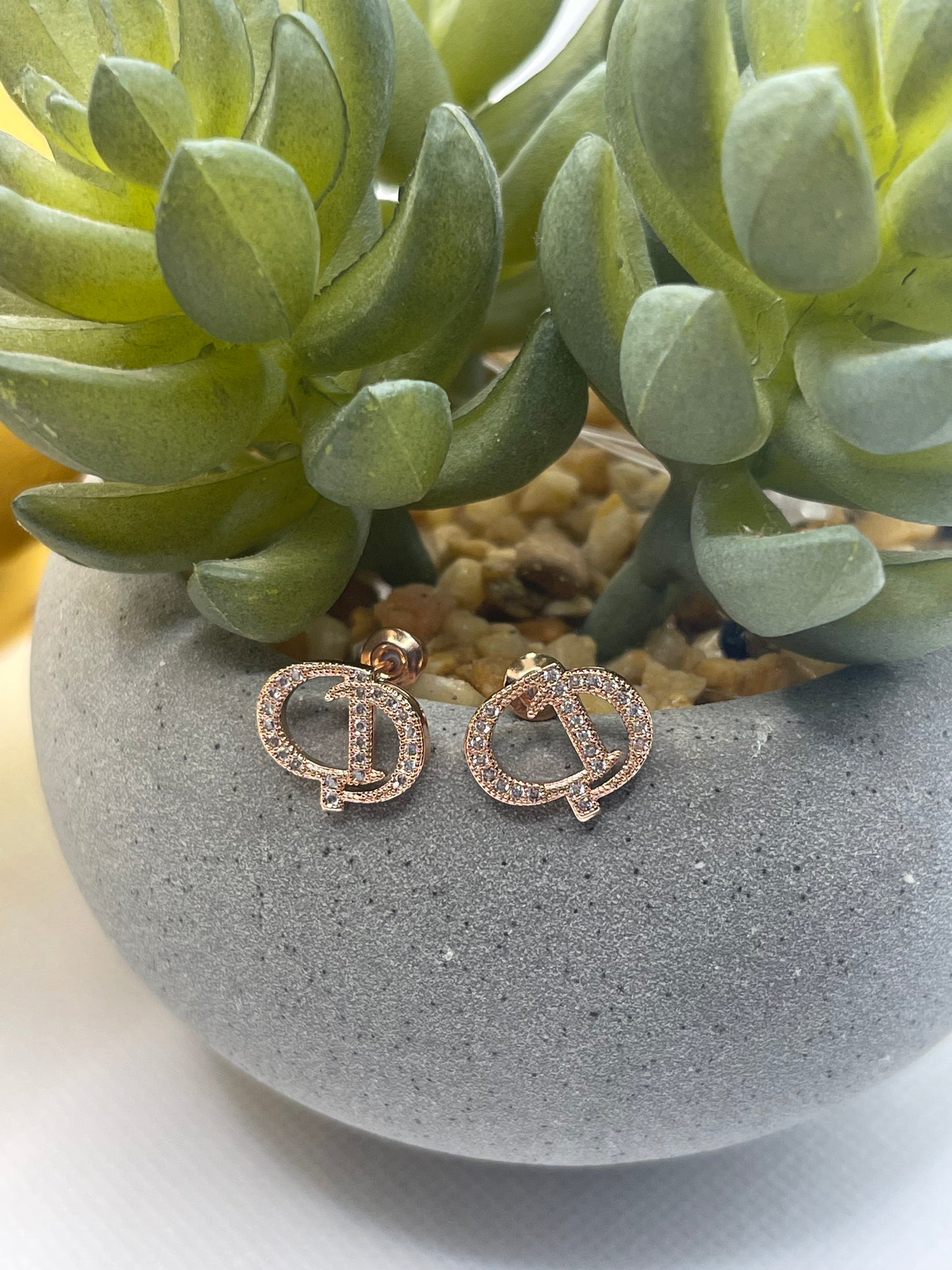 C is for Coming, D is for Down Rhinestone Earrings, Rose Gold or Silver