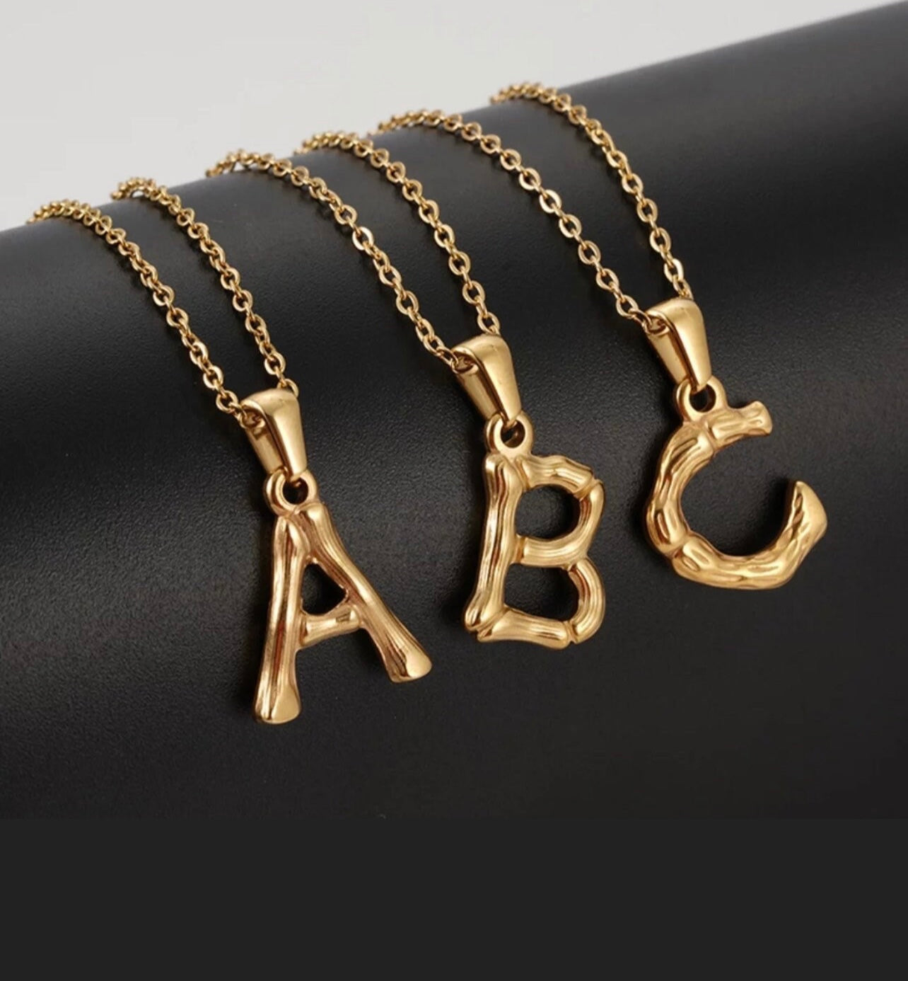 Gold Filled Bamboo Initial Pendant Necklace