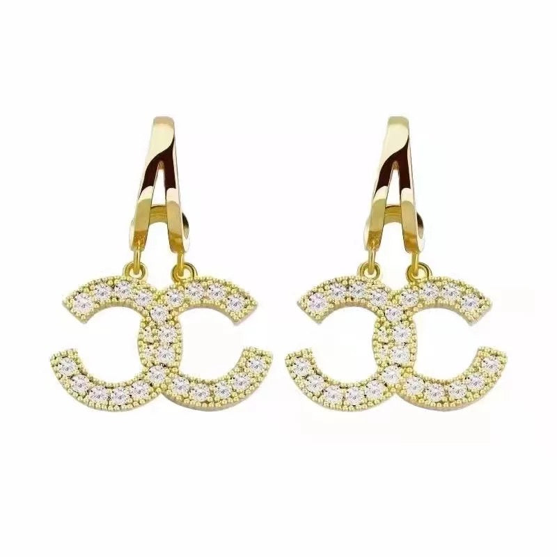 C is for Colleen Dangle Gold Hoop Earrings