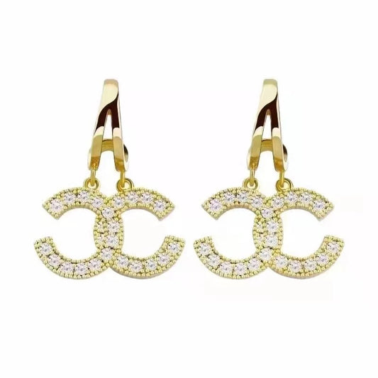 C is for Colleen Dangle Gold Hoop Earrings