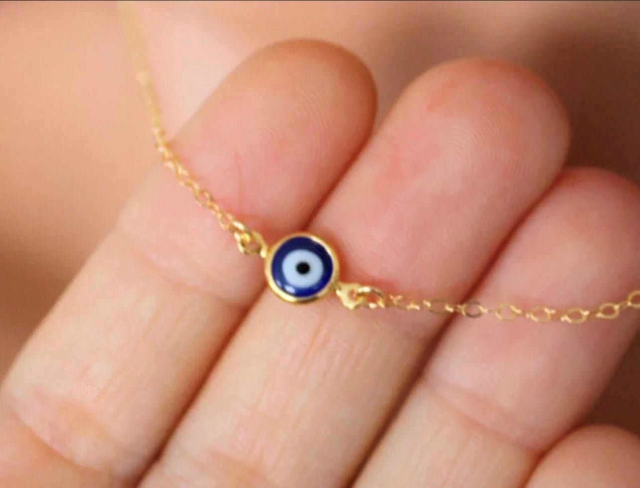 Dainty Evil Eye Necklace, Silver or Gold