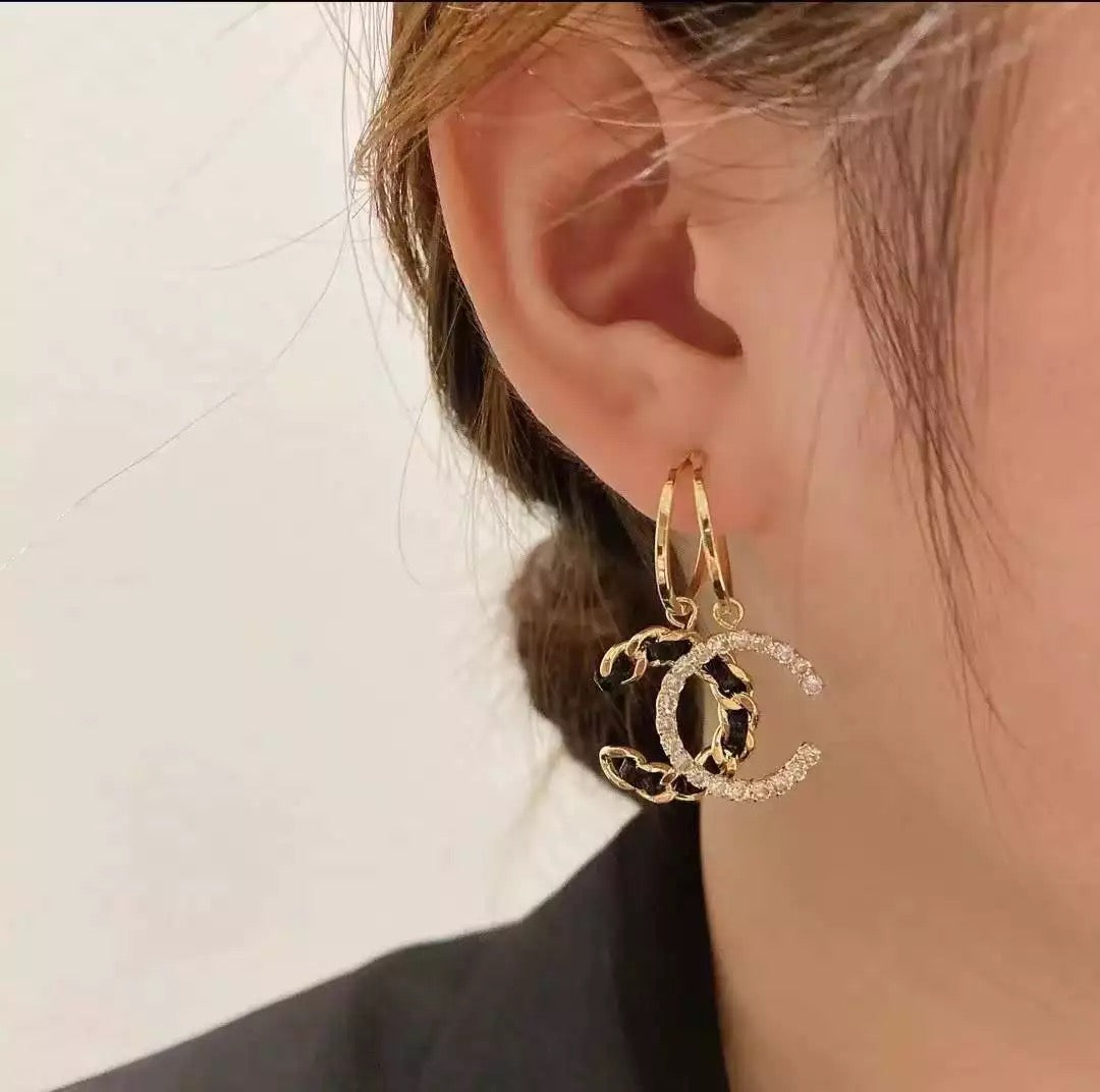 C is for Carmen Dangle Quilted Gold Hoop Earrings