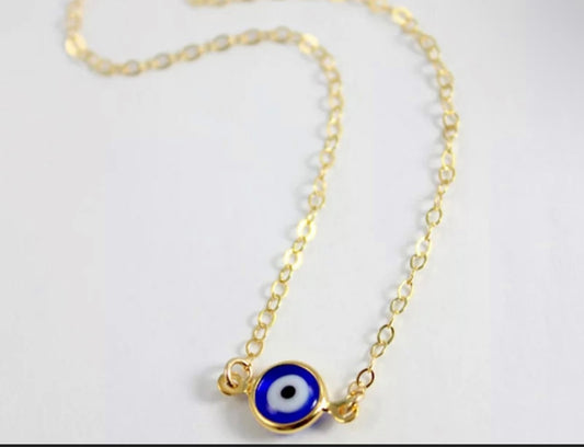 Dainty Evil Eye Necklace, Silver or Gold