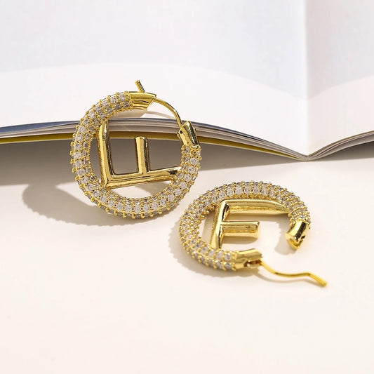 Rhinestone F is for Fashion, Gold Hoop Earrings