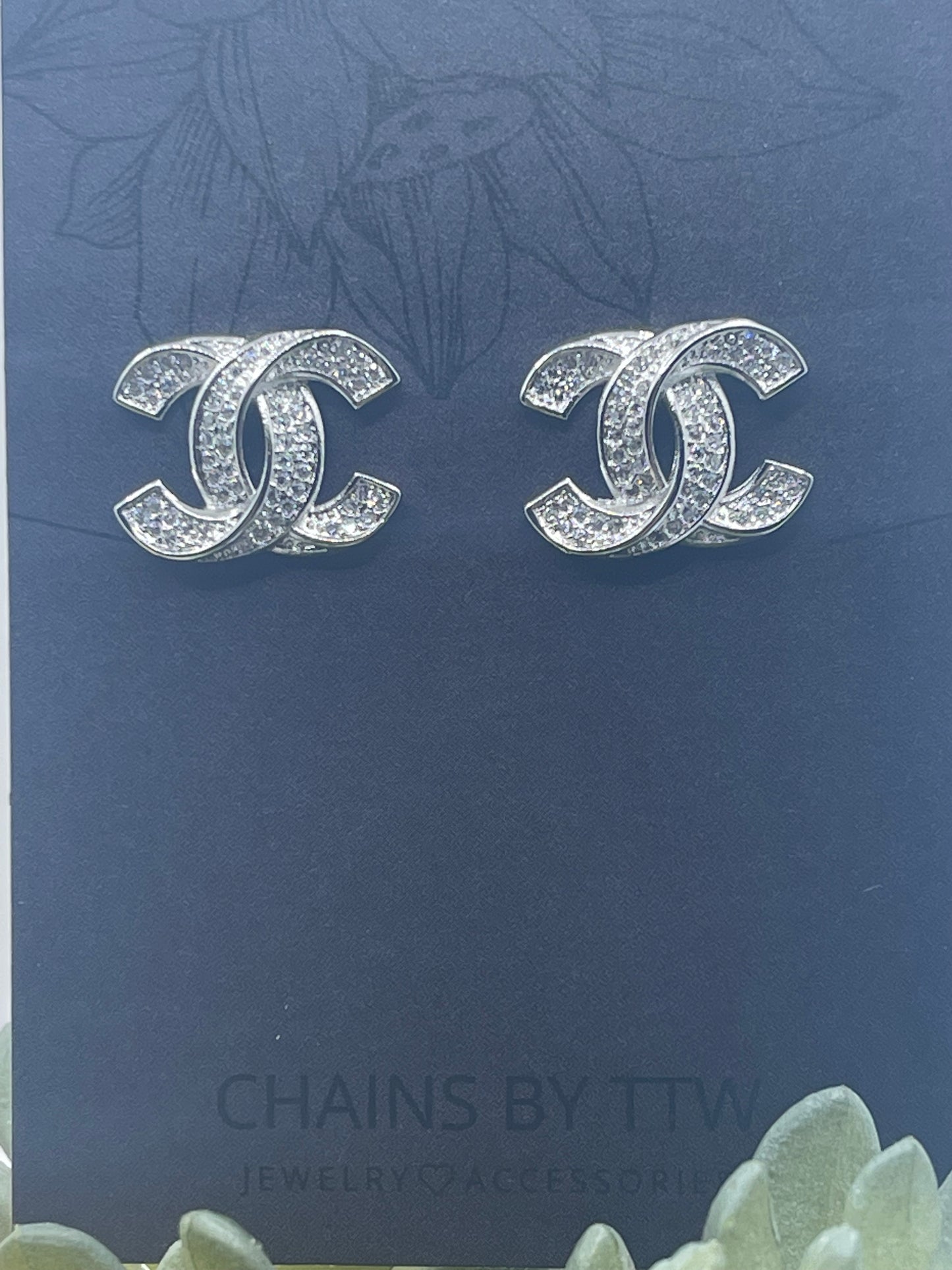 C is for Chunky Rhinestone Earrings, Gold or Silver