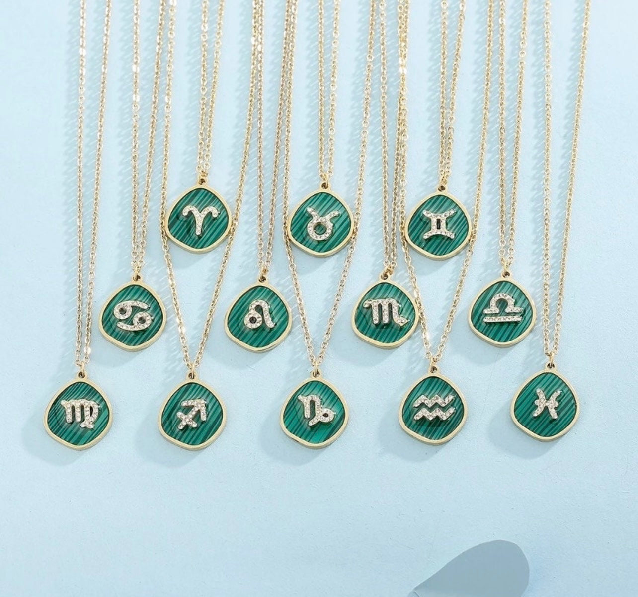 Green and Gold Zodiac Necklace