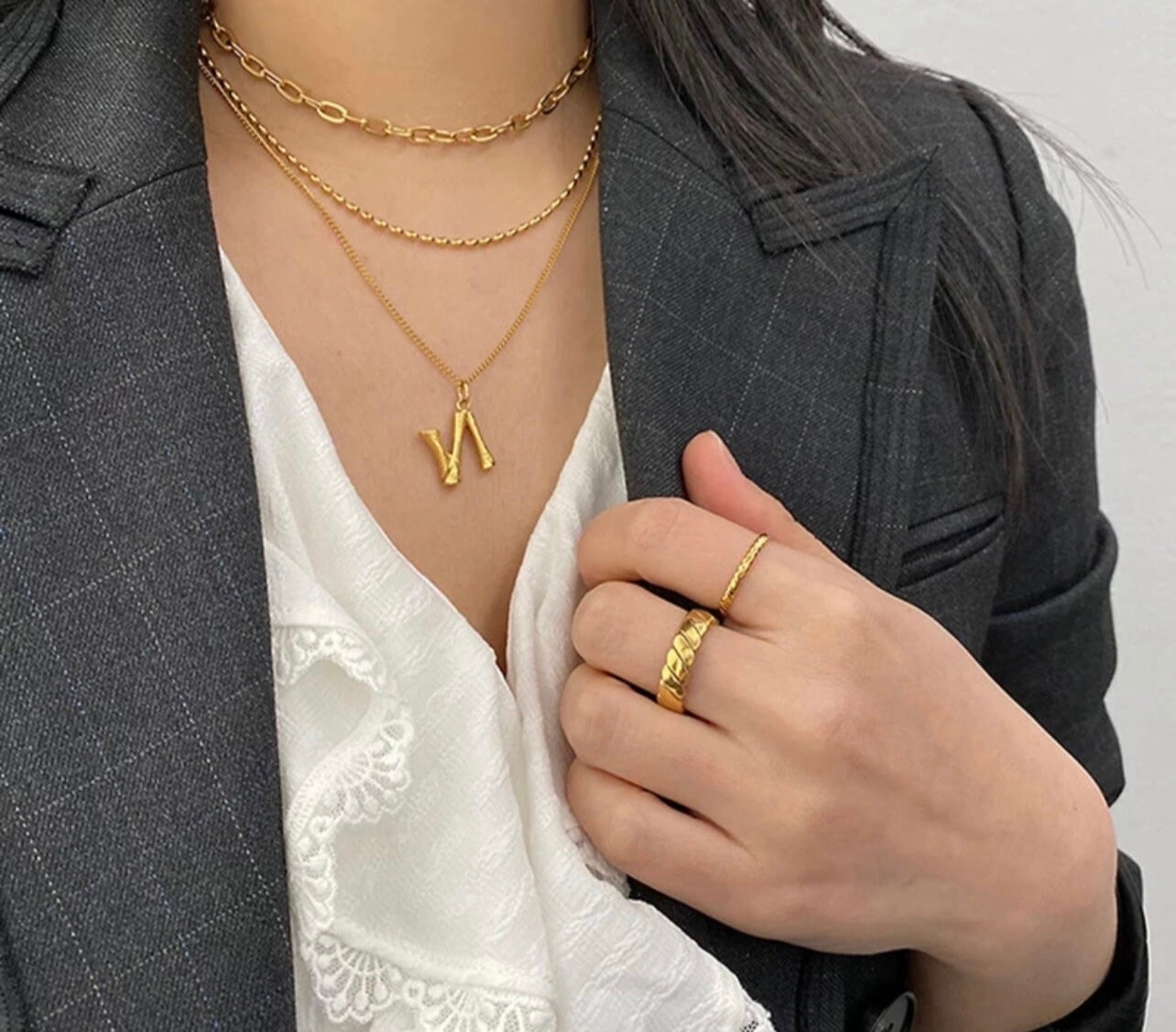 Gold Filled Bamboo Initial Pendant Necklace