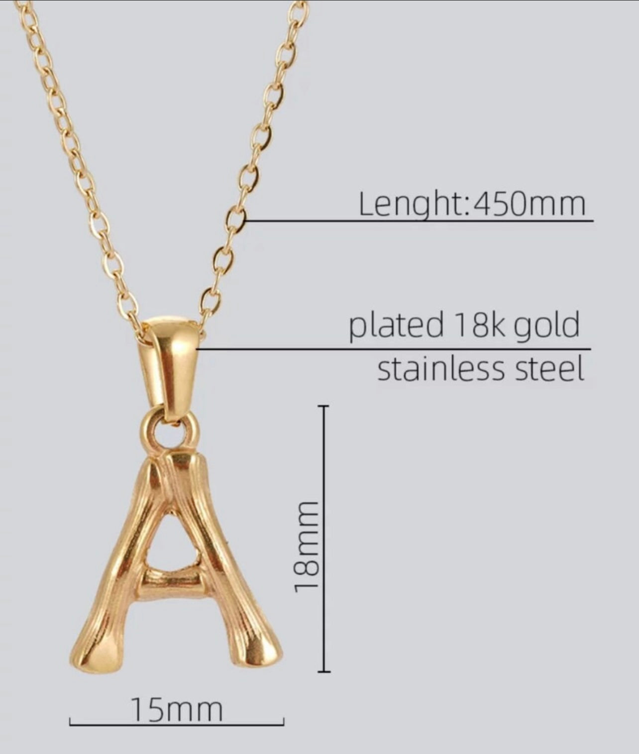 Gold Filled Bamboo Initial Pendant Necklace