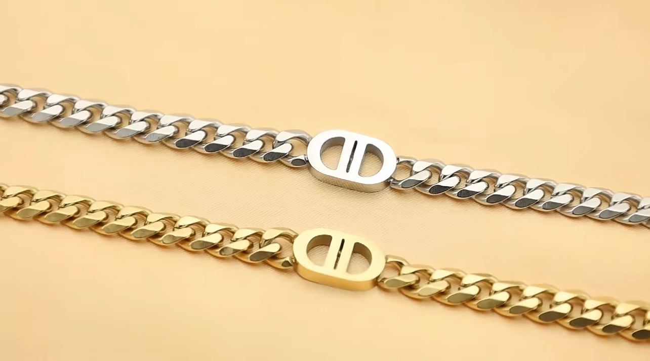 Chunky Gold Initial C & D Choker Necklace Gold or Silver