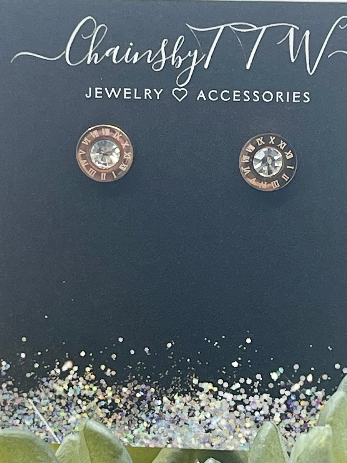 Roman Numeral Stud Earrings, Gold, Rose Gold or Silver