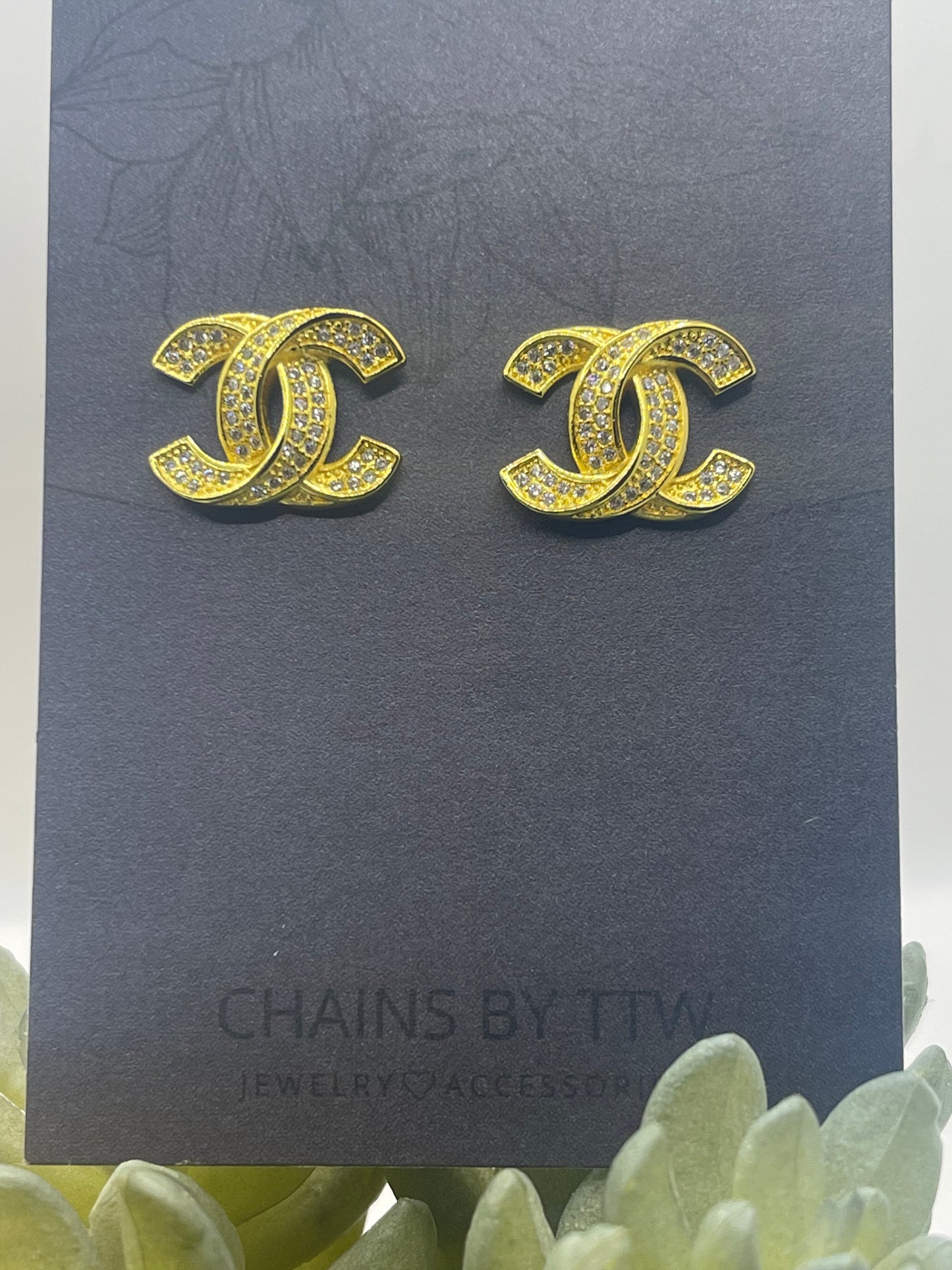 C is for Chunky Rhinestone Earrings, Gold or Silver