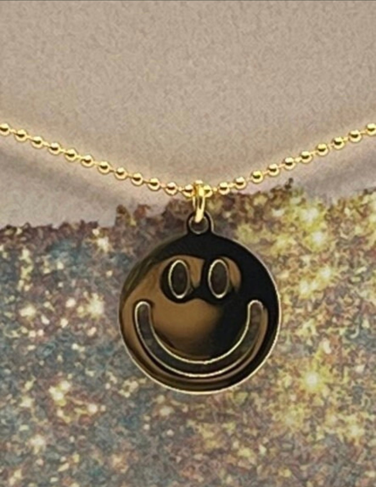 Gold Happy Face Necklace, Choice of Chain