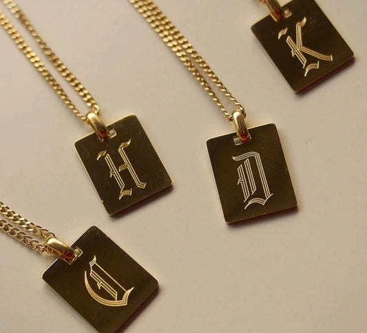 Gold Old English Square Initial Pendant Necklace