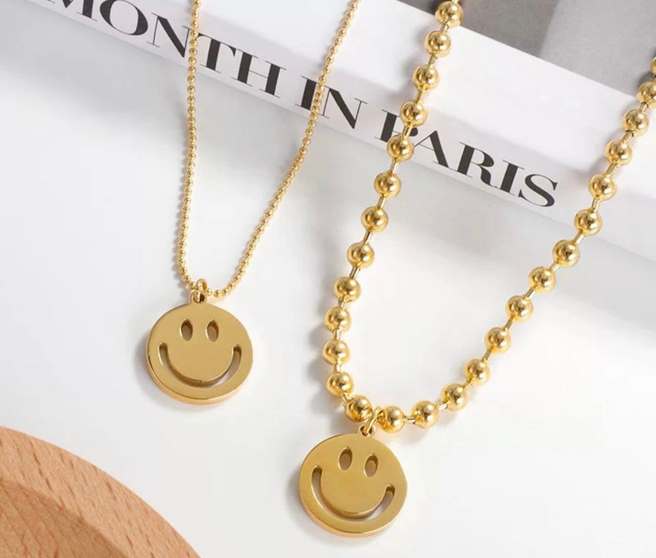 Gold Happy Face Necklace, Choice of Chain