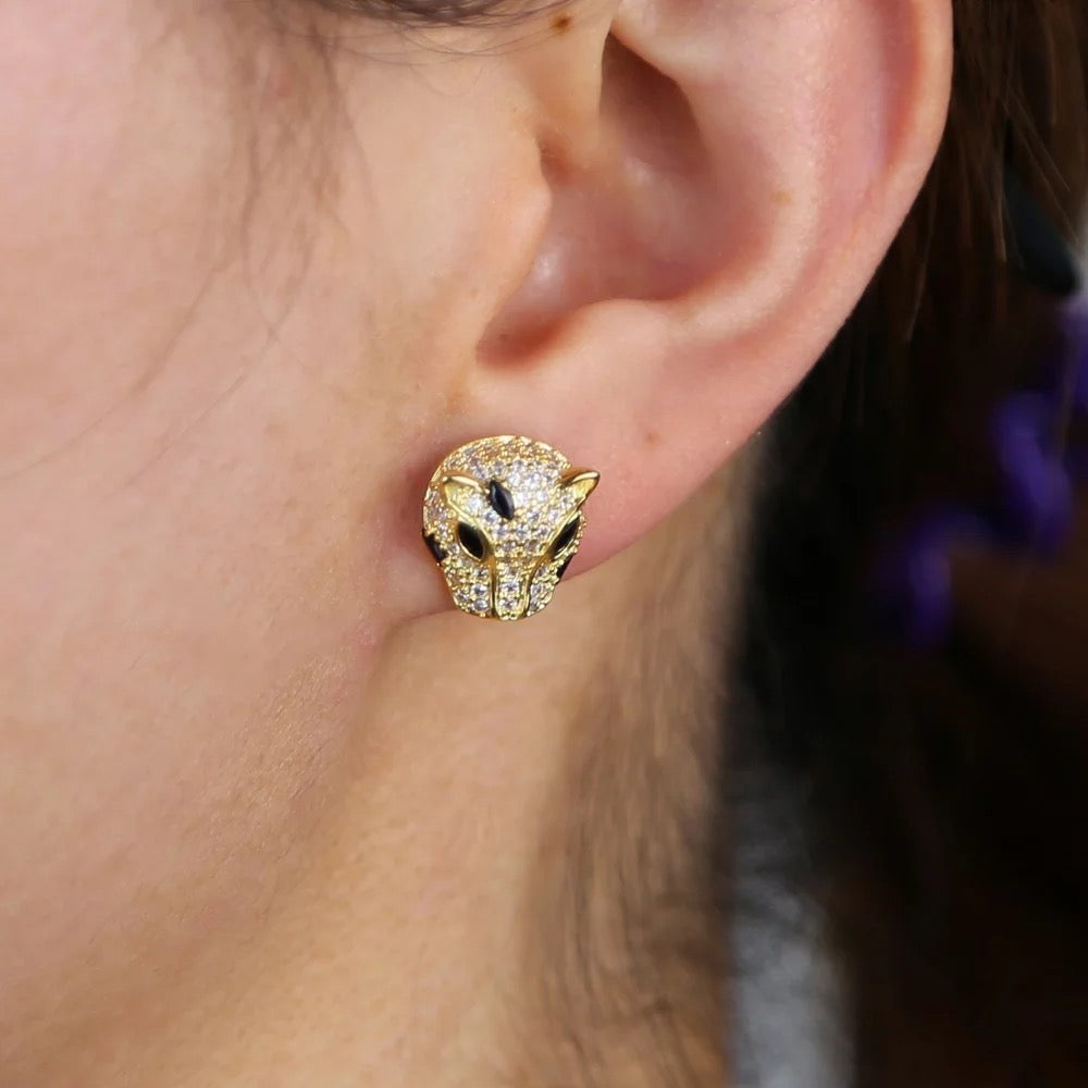 Gold Panther Stud Fashion Earrings