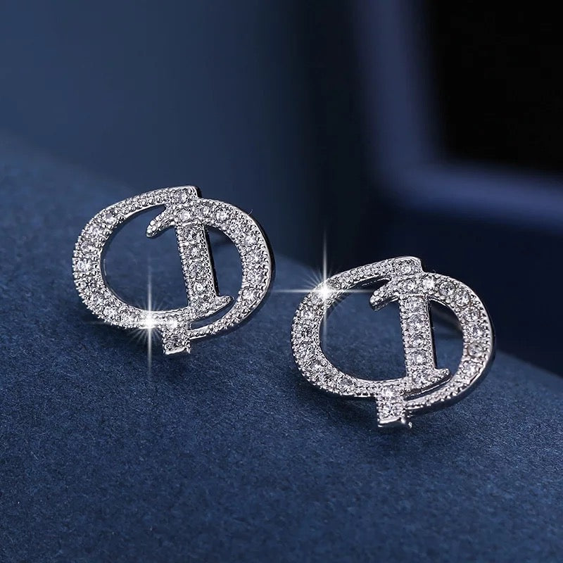 C is for Coming, D is for Down Rhinestone Earrings, Rose Gold or Silver