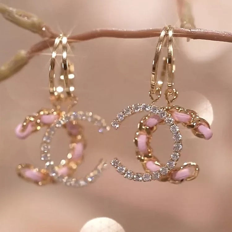 C is for Carmen Dangle Quilted Gold Hoop Earrings