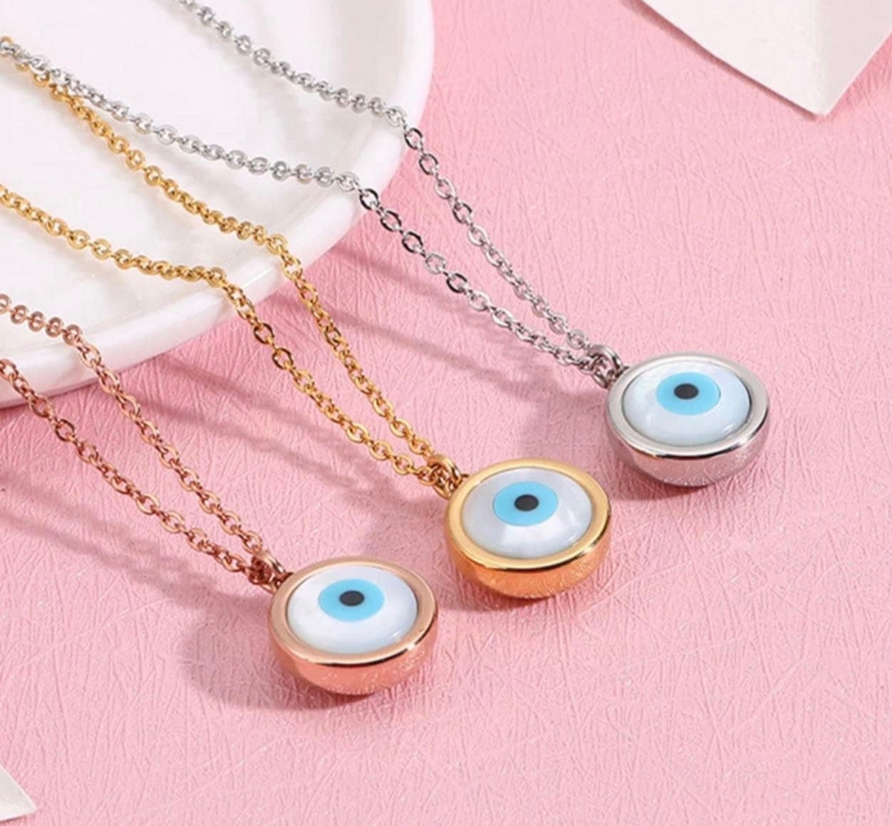 Evil Eye Necklace, Gold, Silver or Rose Gold